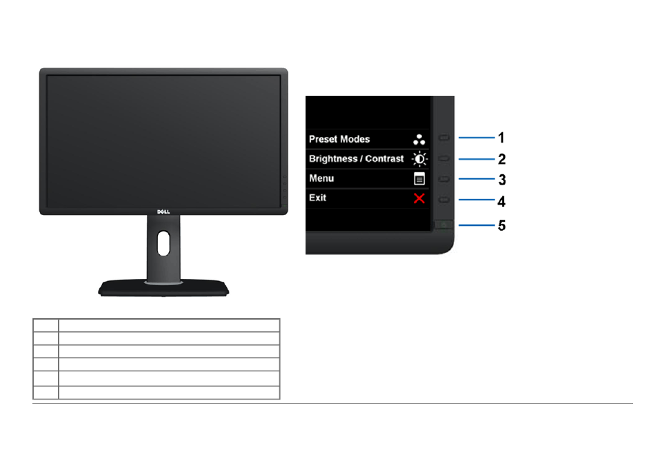 Identifying parts and controls, Front view, Back view | Dell P2012H Monitor User Manual | Page 7 / 41