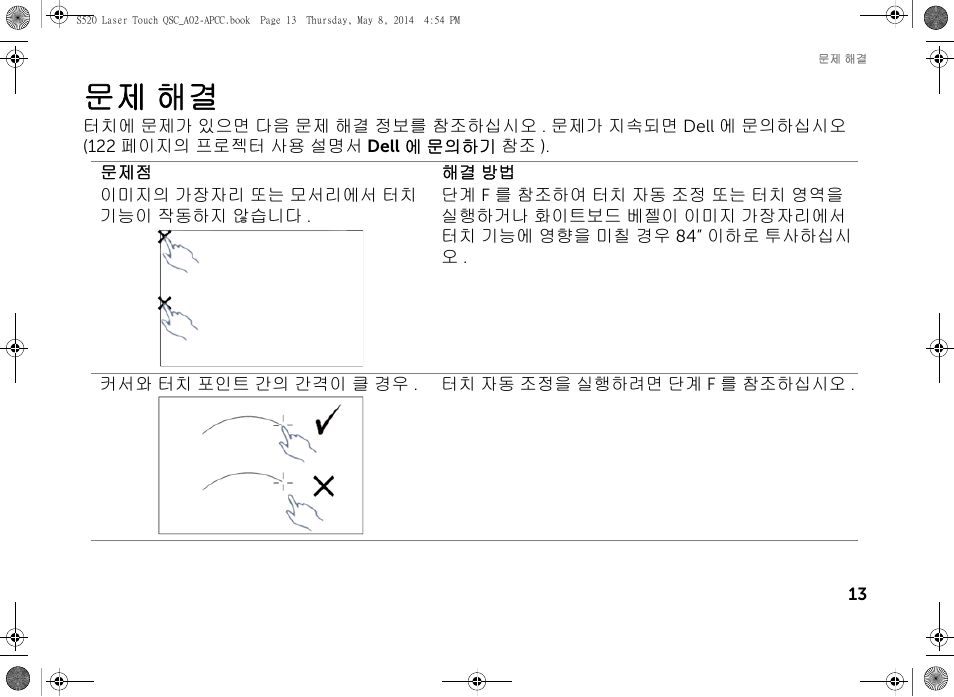 문제 해결 | Dell S520 Projector User Manual | Page 71 / 102