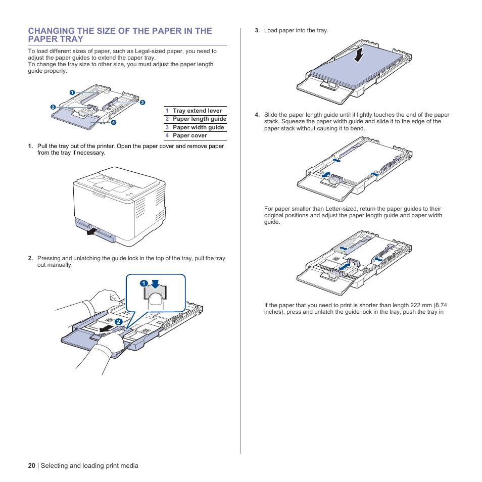 Changing the size of the paper in the paper tray | Dell 1230c Color Laser Printer User Manual | Page 20 / 74