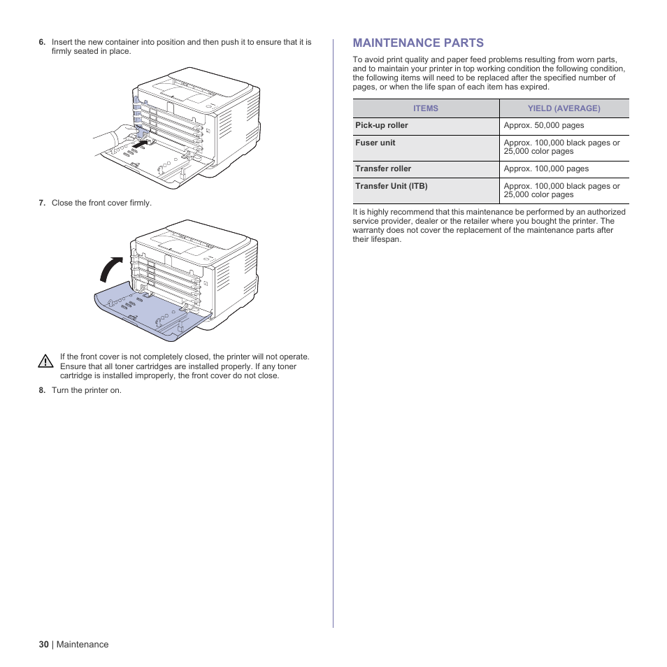 Maintenance parts, 30 maintenance parts | Dell 1230c Color Laser Printer User Manual | Page 30 / 74