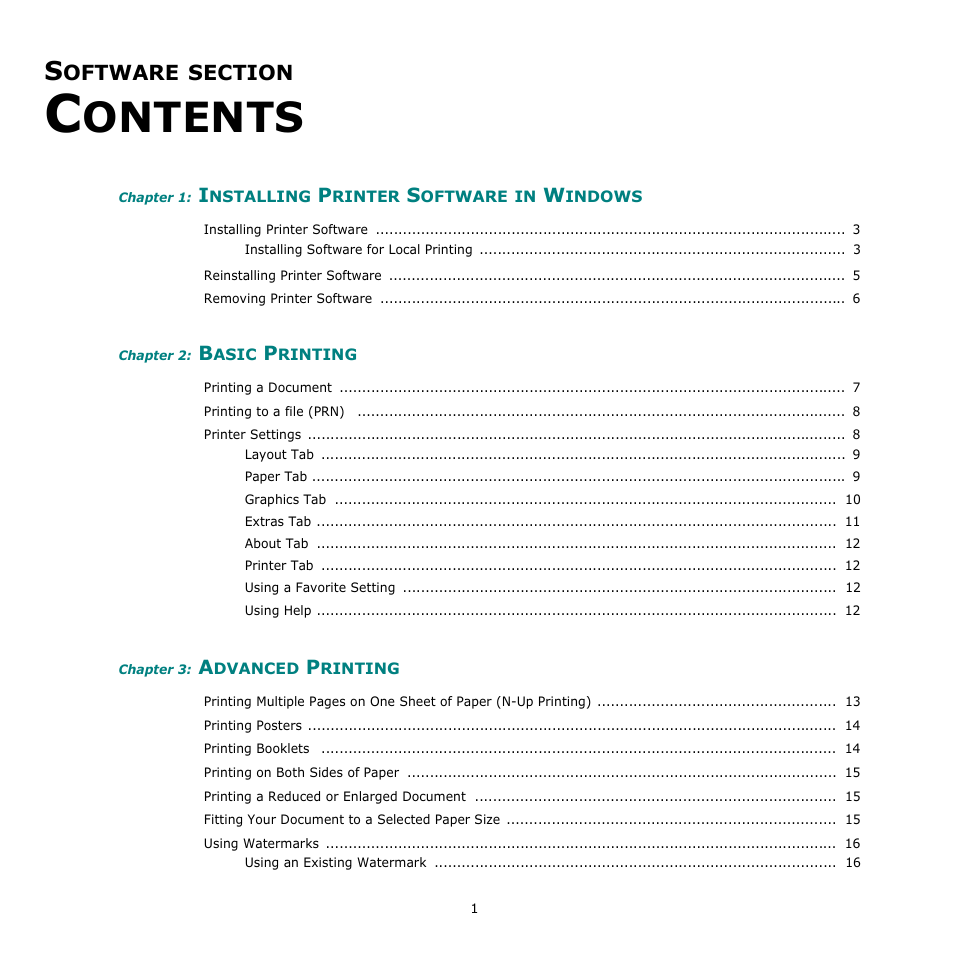 Software section contents, Ontents | Dell 1230c Color Laser Printer User Manual | Page 48 / 74