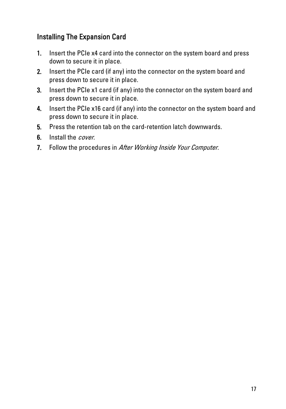 Installing the expansion card | Dell OptiPlex 790 (Early 2011) User Manual | Page 17 / 94