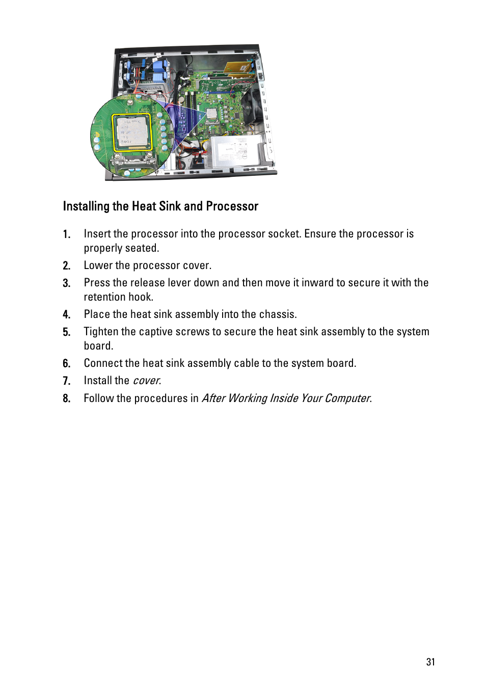 Installing the heat sink and processor | Dell OptiPlex 790 (Early 2011) User Manual | Page 31 / 94