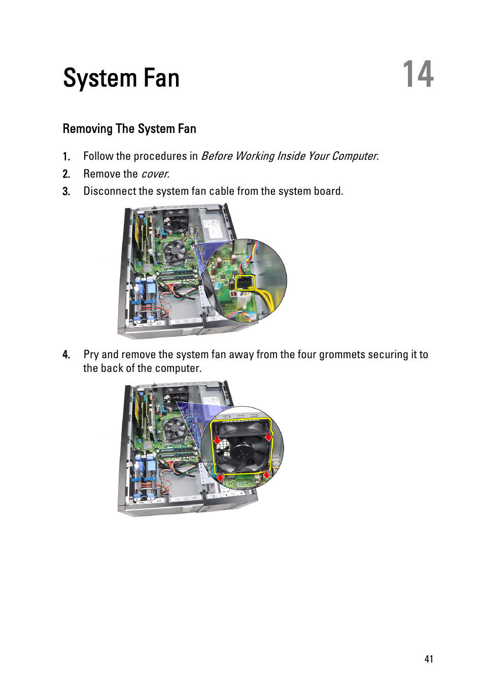 System fan, Removing the system fan, 14 system fan | Dell OptiPlex 790 (Early 2011) User Manual | Page 41 / 94