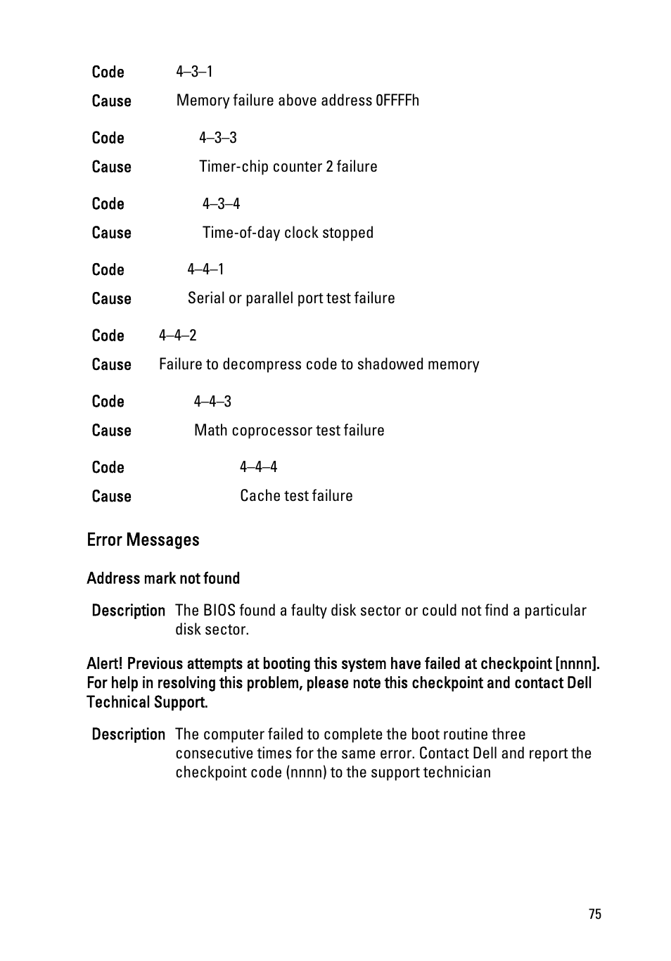 Error messages | Dell OptiPlex 790 (Early 2011) User Manual | Page 75 / 94