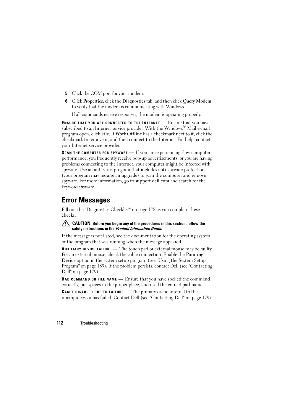 Error messages | Dell Inspiron 1521 (Mid 2007) User Manual | Page 112 / 222