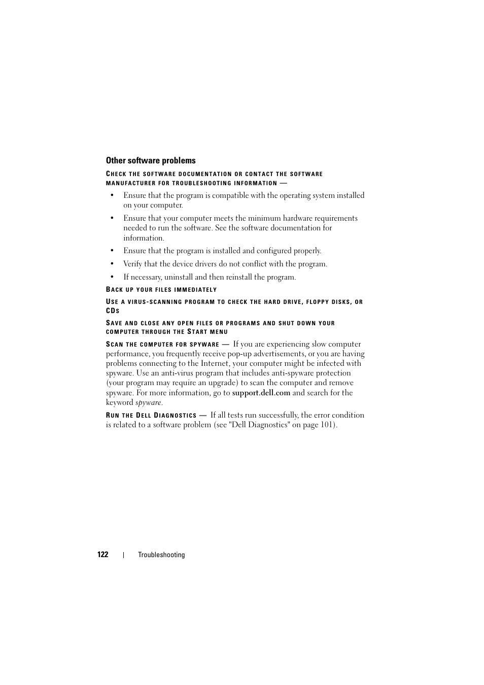 Other software problems | Dell Inspiron 1521 (Mid 2007) User Manual | Page 122 / 222