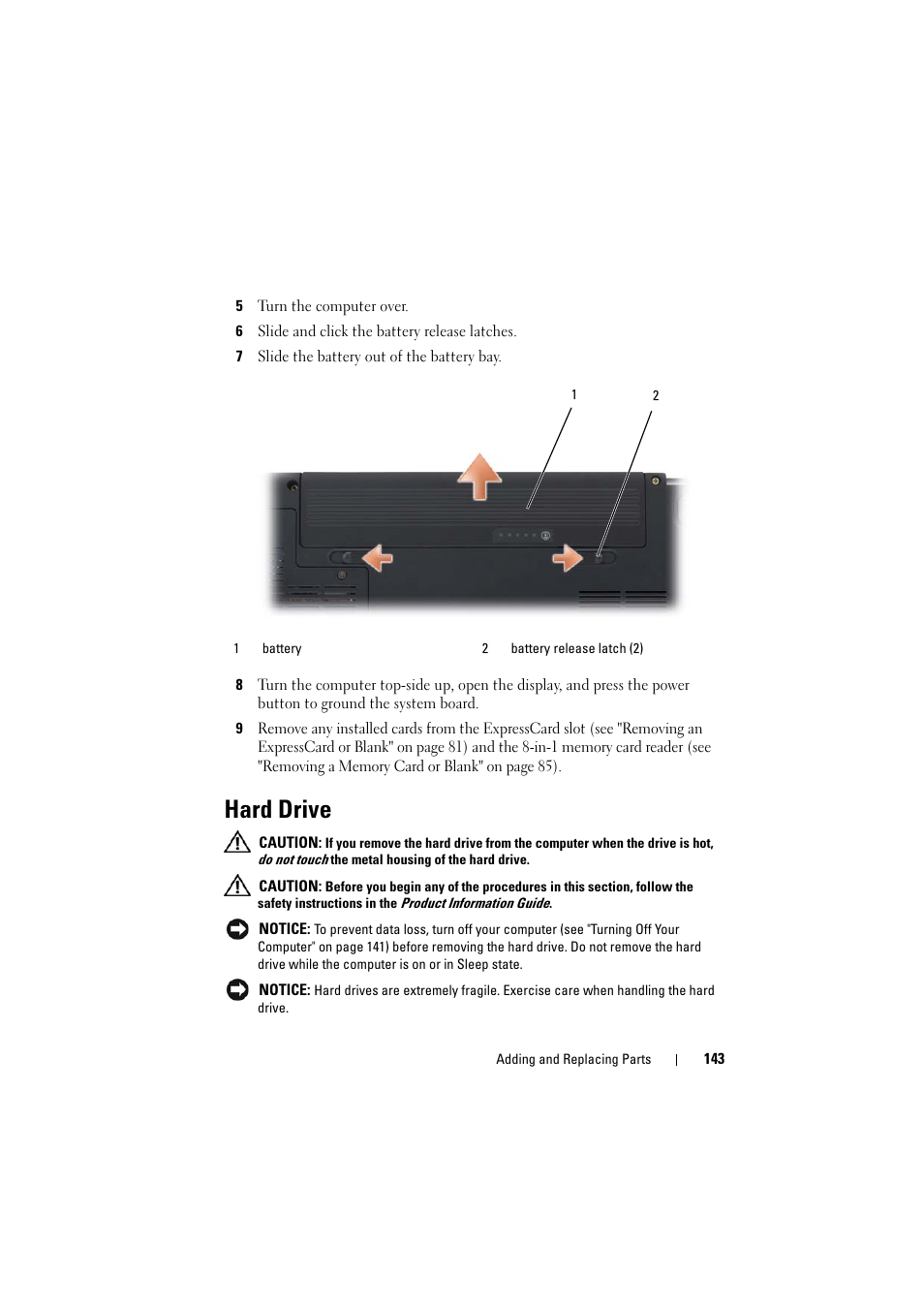 Hard drive, Drive (see "hard drive | Dell Inspiron 1521 (Mid 2007) User Manual | Page 143 / 222