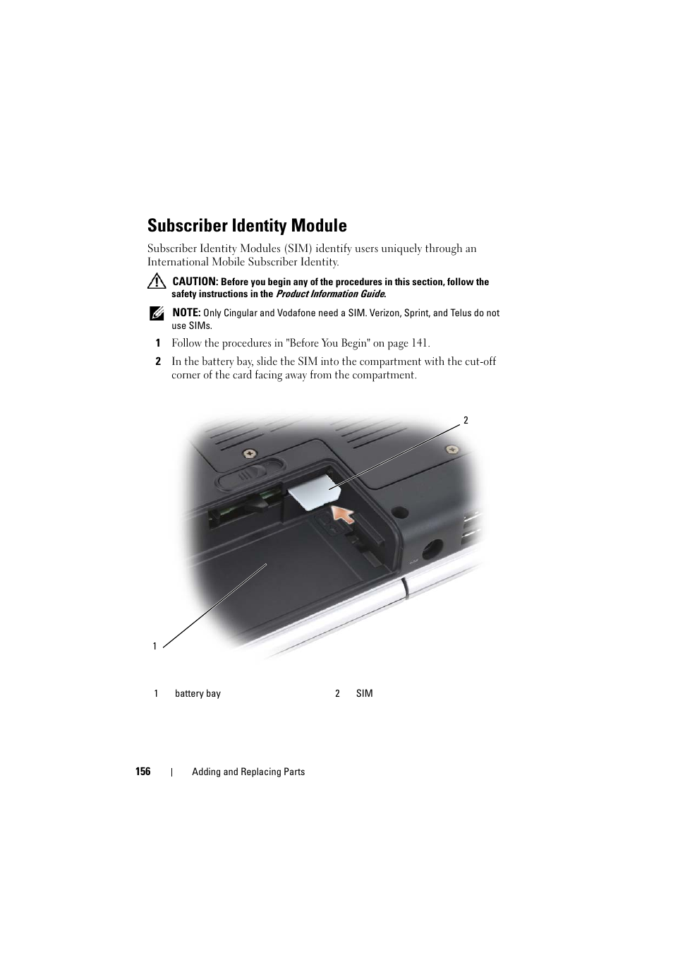 Subscriber identity module | Dell Inspiron 1521 (Mid 2007) User Manual | Page 156 / 222