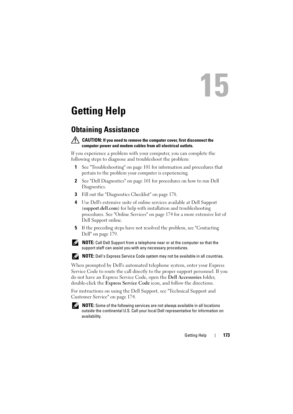 Getting help, Obtaining assistance | Dell Inspiron 1521 (Mid 2007) User Manual | Page 173 / 222