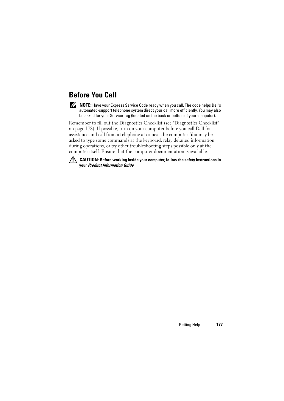 Before you call | Dell Inspiron 1521 (Mid 2007) User Manual | Page 177 / 222