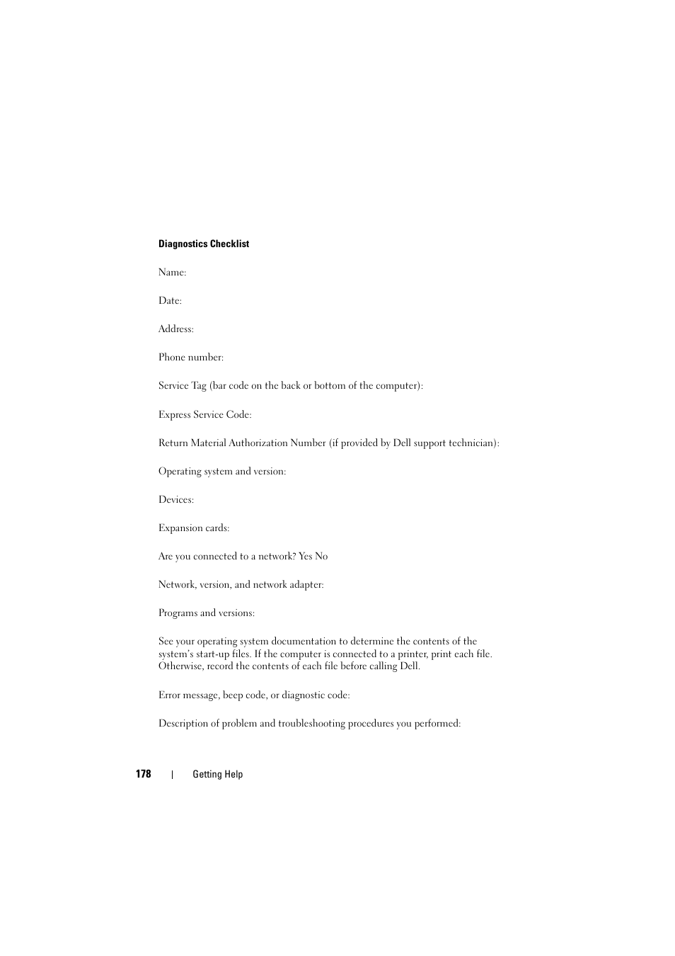 Ecklist (see "diagnostics checklist | Dell Inspiron 1521 (Mid 2007) User Manual | Page 178 / 222