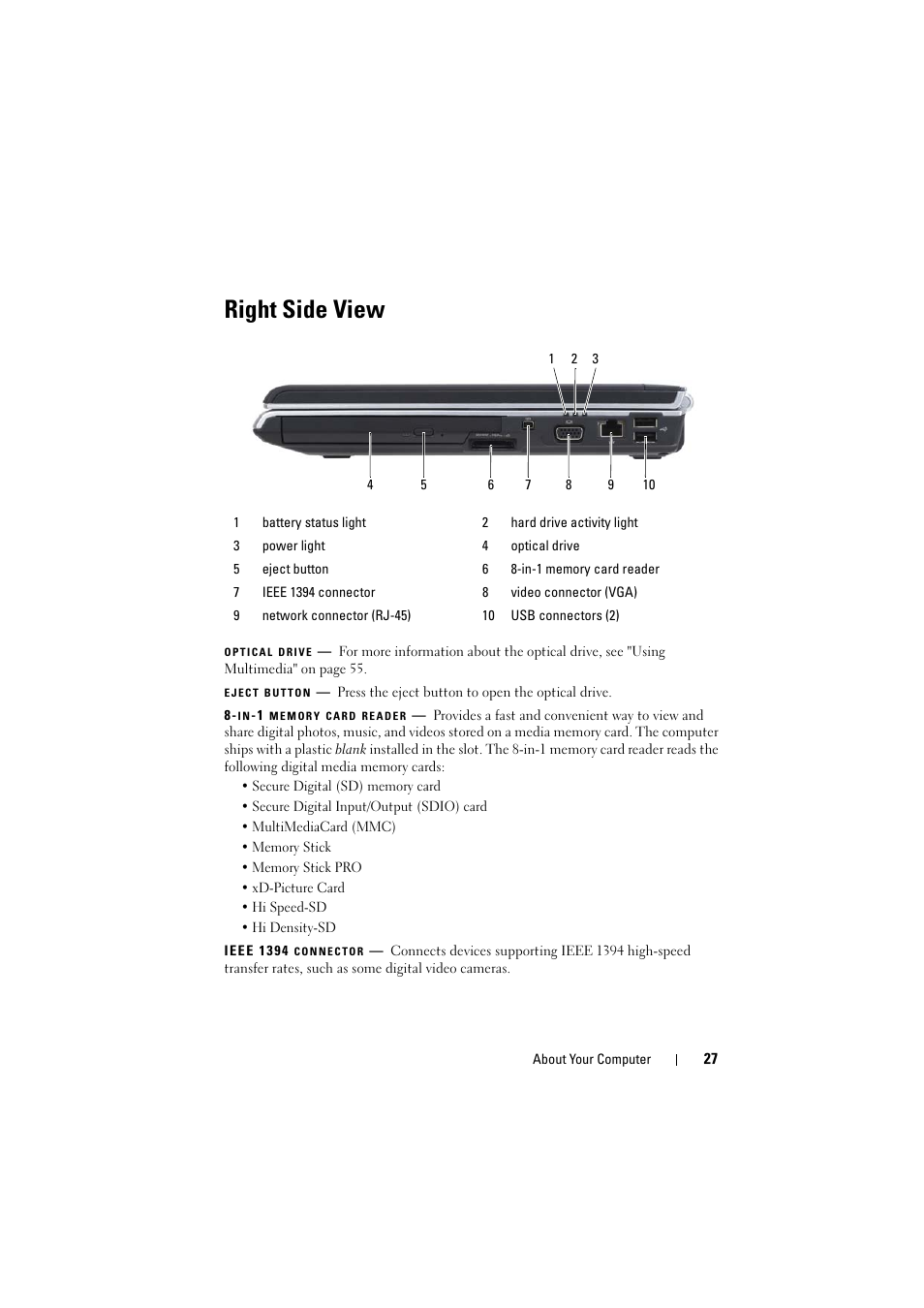 Right side view | Dell Inspiron 1521 (Mid 2007) User Manual | Page 27 / 222