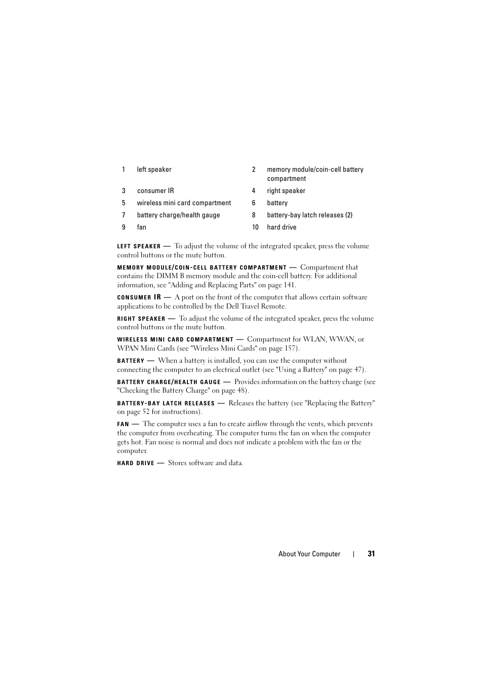 Consumer ir, Battery | Dell Inspiron 1521 (Mid 2007) User Manual | Page 31 / 222