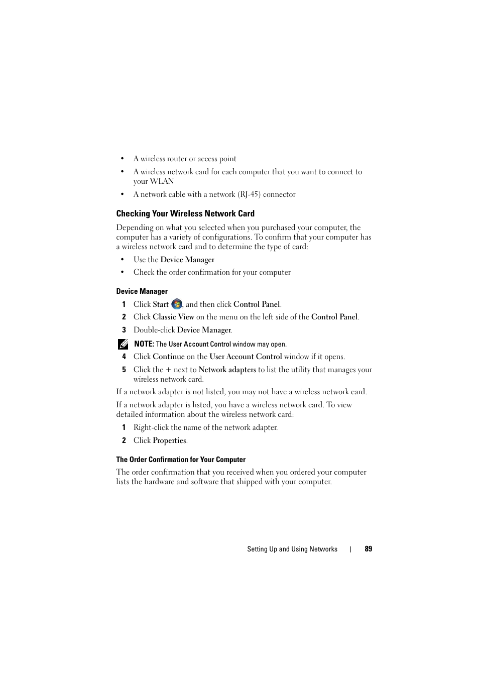 Checking your wireless network card | Dell Inspiron 1521 (Mid 2007) User Manual | Page 89 / 222