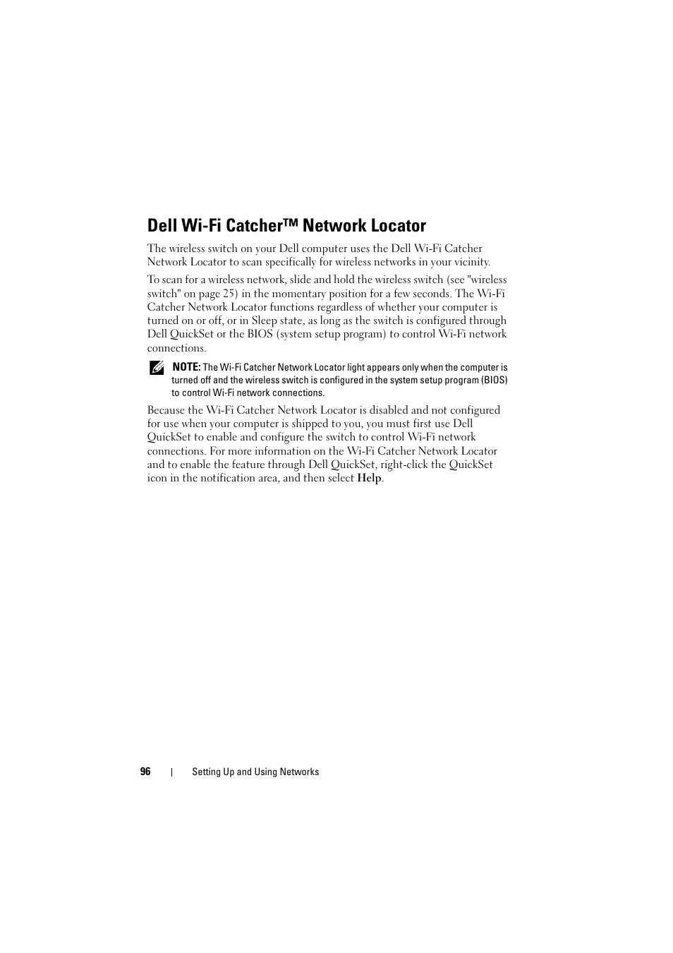 Dell wi-fi catcher™ network locator | Dell Inspiron 1521 (Mid 2007) User Manual | Page 96 / 222