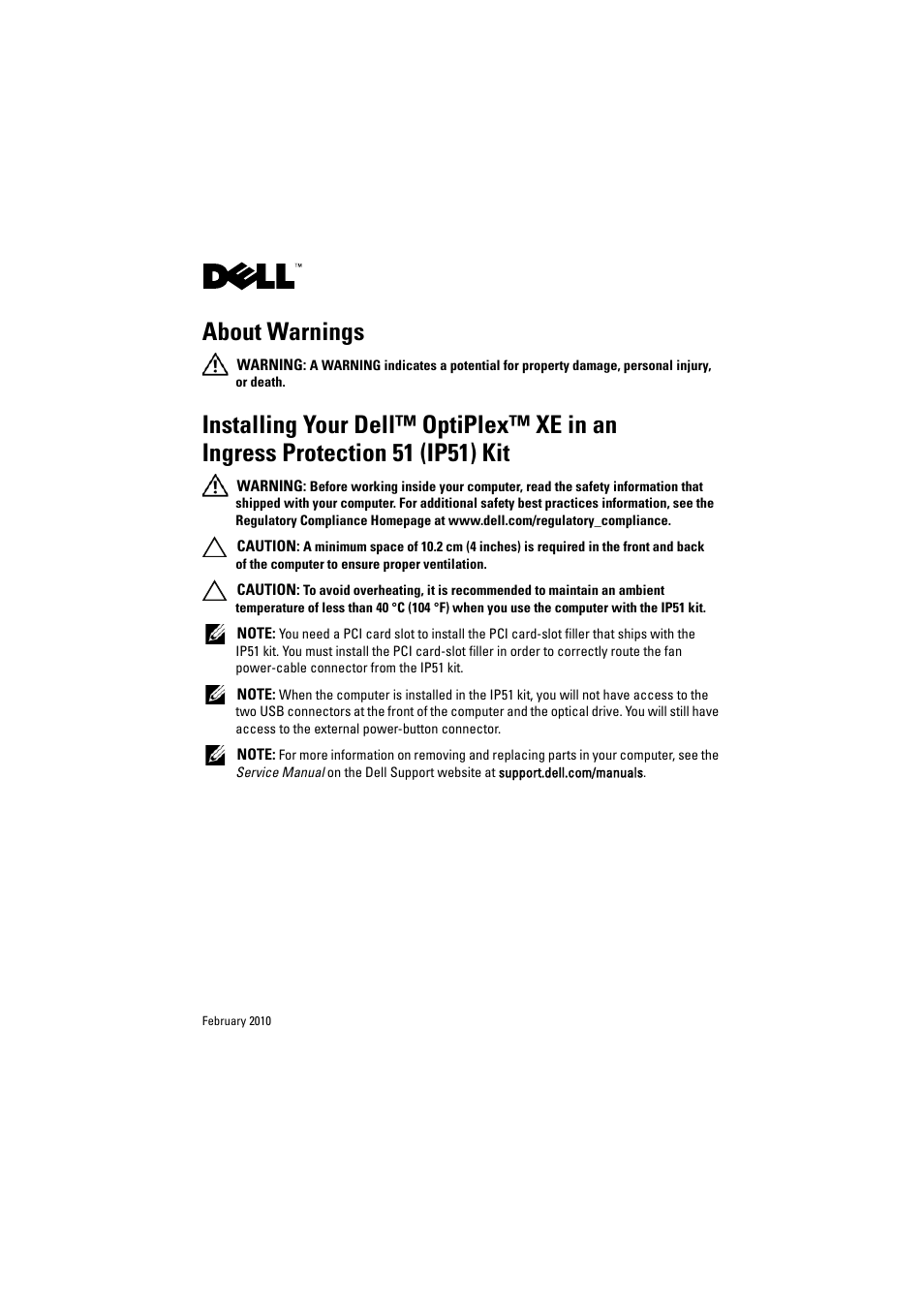 Dell OptiPlex XE (Early 2010) User Manual | 10 pages