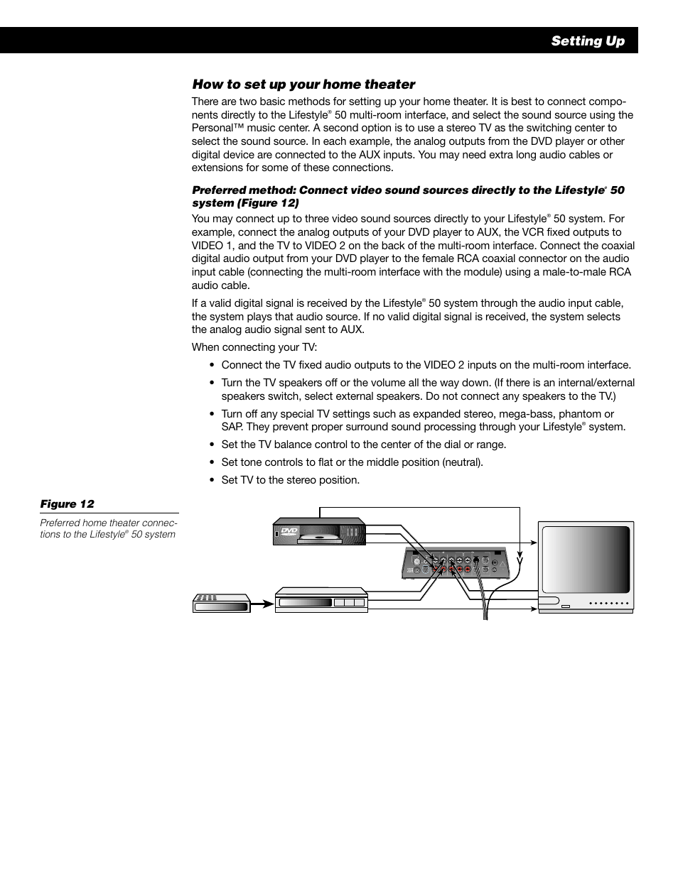 How to set up your home theater, Setting up, 50 system | Primary), Serial data, See user’s guide 12v ac 1.6a | Bose 50 User Manual | Page 15 / 55