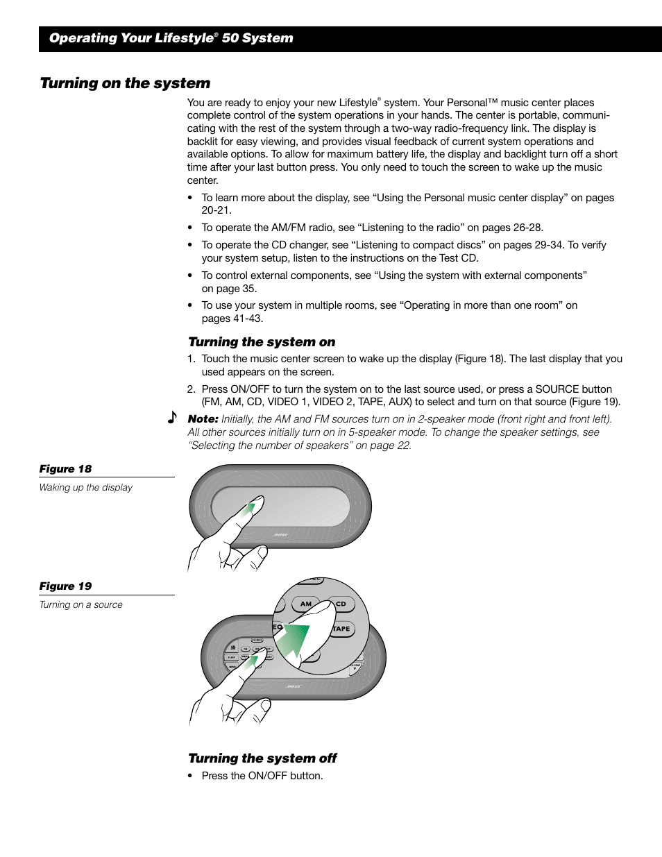 Turning on the system | Bose 50 User Manual | Page 20 / 55