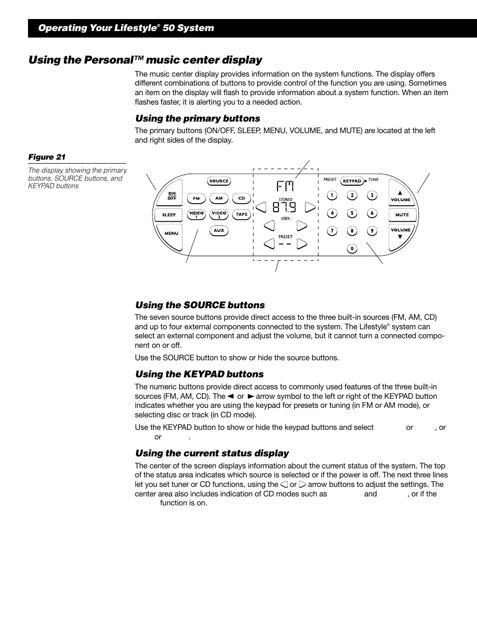 Using the personal™ music center display | Bose 50 User Manual | Page 22 / 55