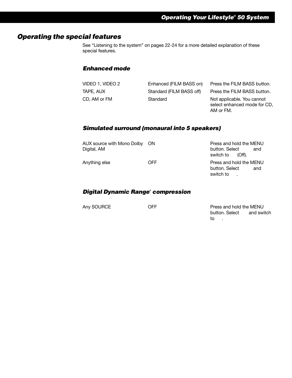 Operating the special features | Bose 50 User Manual | Page 27 / 55