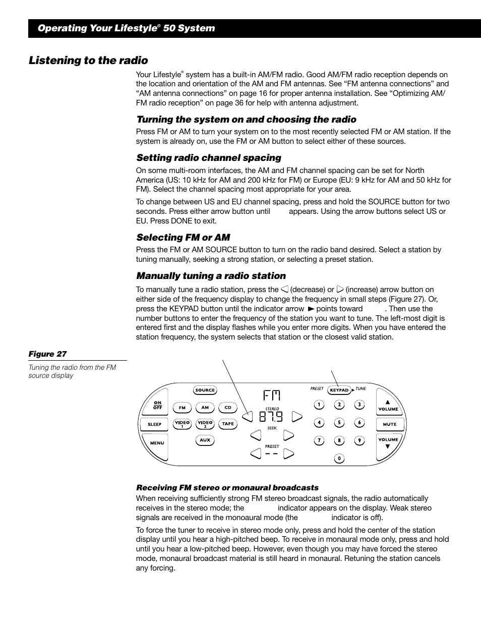 Listening to the radio | Bose 50 User Manual | Page 28 / 55