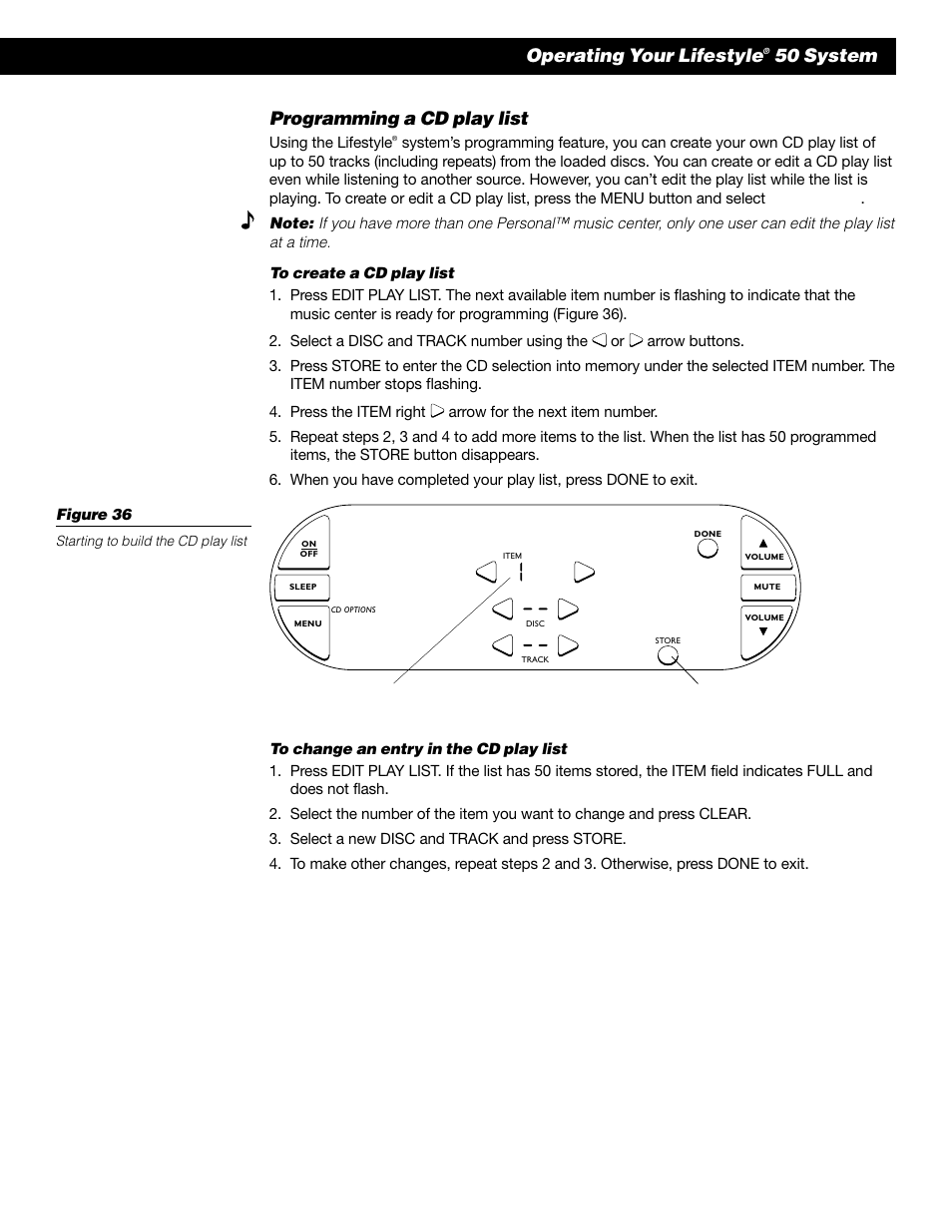 Operating your lifestyle, 50 system, Programming a cd play list | Bose 50 User Manual | Page 35 / 55