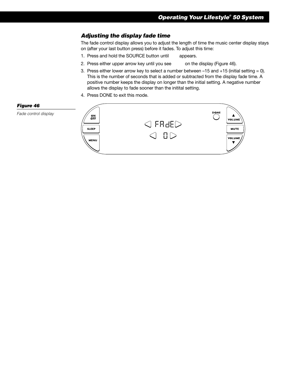 Operating your lifestyle, 50 system adjusting the display fade time | Bose 50 User Manual | Page 41 / 55
