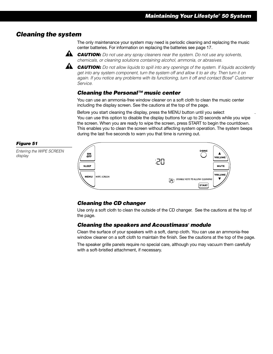 Cleaning the system | Bose 50 User Manual | Page 47 / 55