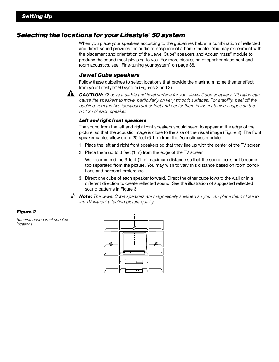 Selecting the locations for your lifestyle, 50 system, Setting up | Jewel cube speakers | Bose 50 User Manual | Page 8 / 55