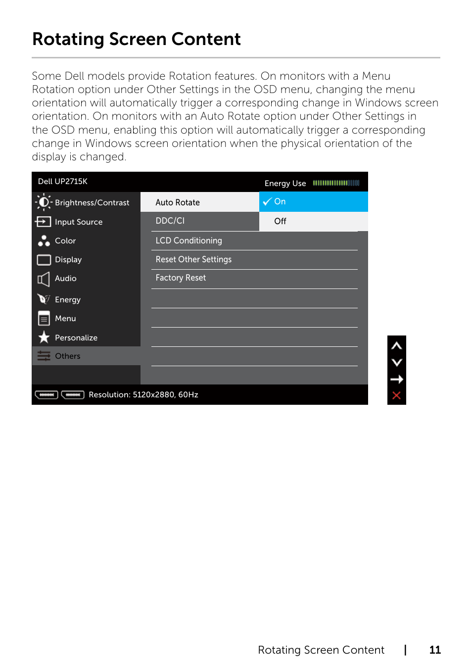 Rotating screen content, Rotating screen content | 11 | Dell UP2715K Monitor User Manual | Page 11 / 12