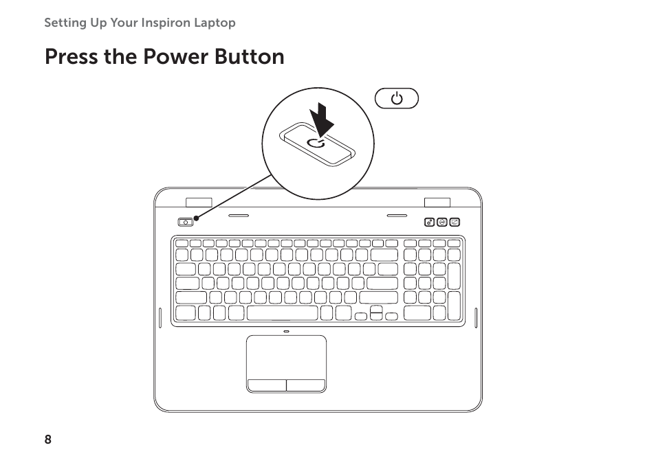 Press the power button | Dell Inspiron 17R (N7110, Early 2011) User Manual | Page 10 / 100