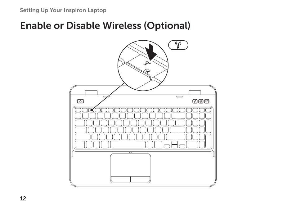 Enable or disable wireless (optional) | Dell Inspiron 17R (N7110, Early 2011) User Manual | Page 14 / 100