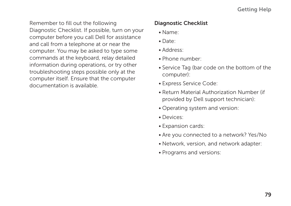 Fill out the “diagnostic checklist” on | Dell Inspiron 17R (N7110, Early 2011) User Manual | Page 81 / 100