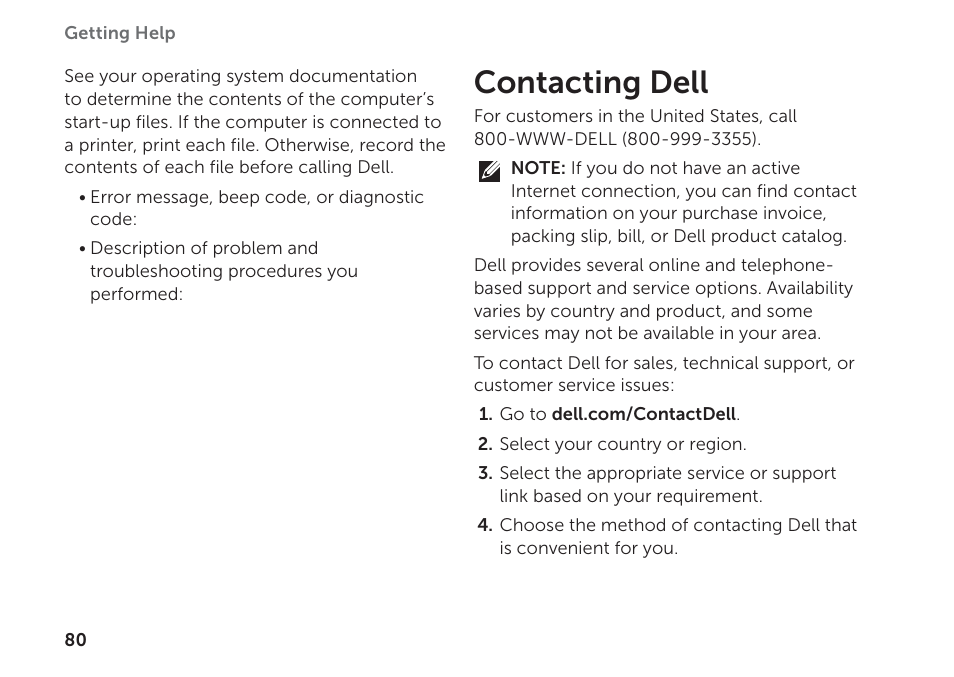 Contacting dell | Dell Inspiron 17R (N7110, Early 2011) User Manual | Page 82 / 100