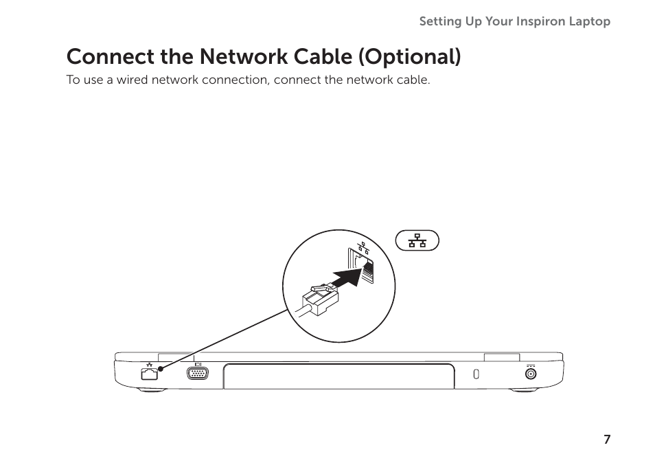 Connect the network cable (optional) | Dell Inspiron 17R (N7110, Early 2011) User Manual | Page 9 / 100