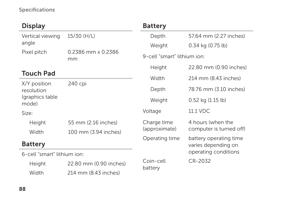Display, Touch pad, Battery | Dell Inspiron 17R (N7110, Early 2011) User Manual | Page 90 / 100