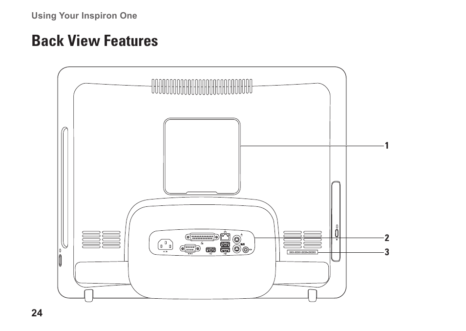 Back view features | Dell Inspiron One 19 Touch (Late 2009) User Manual | Page 26 / 76