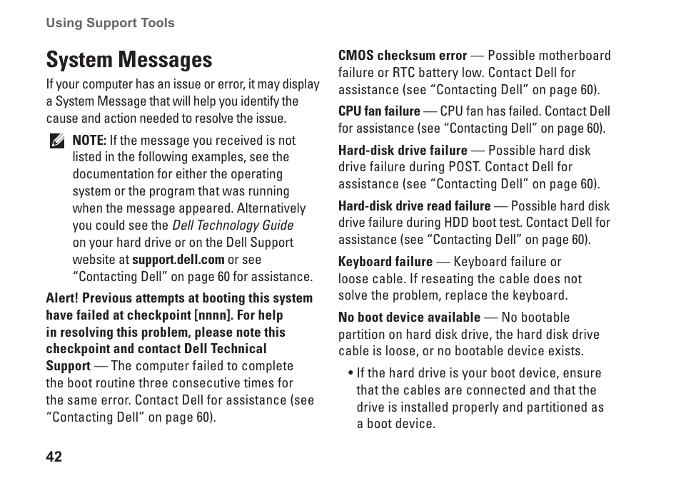 System messages | Dell Inspiron One 19 Touch (Late 2009) User Manual | Page 44 / 76