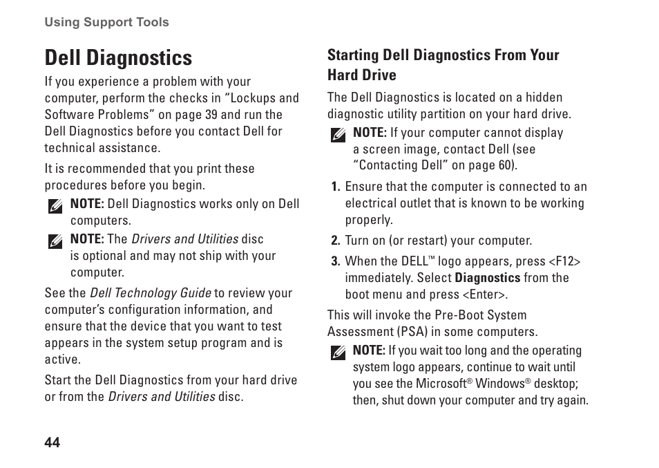 Dell diagnostics | Dell Inspiron One 19 Touch (Late 2009) User Manual | Page 46 / 76