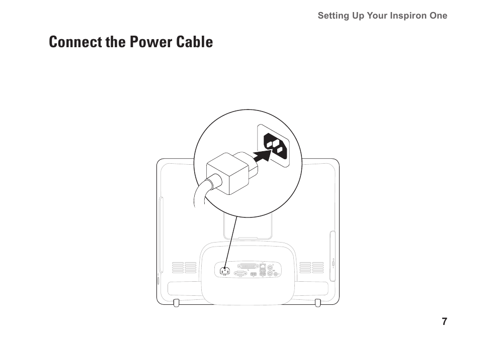 Connect the power cable | Dell Inspiron One 19 Touch (Late 2009) User Manual | Page 9 / 76