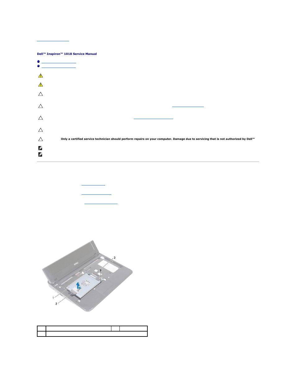 Hard drive, Removing the hard drive | Dell Inspiron Mini 10v (1018, Mid 2010) User Manual | Page 18 / 46