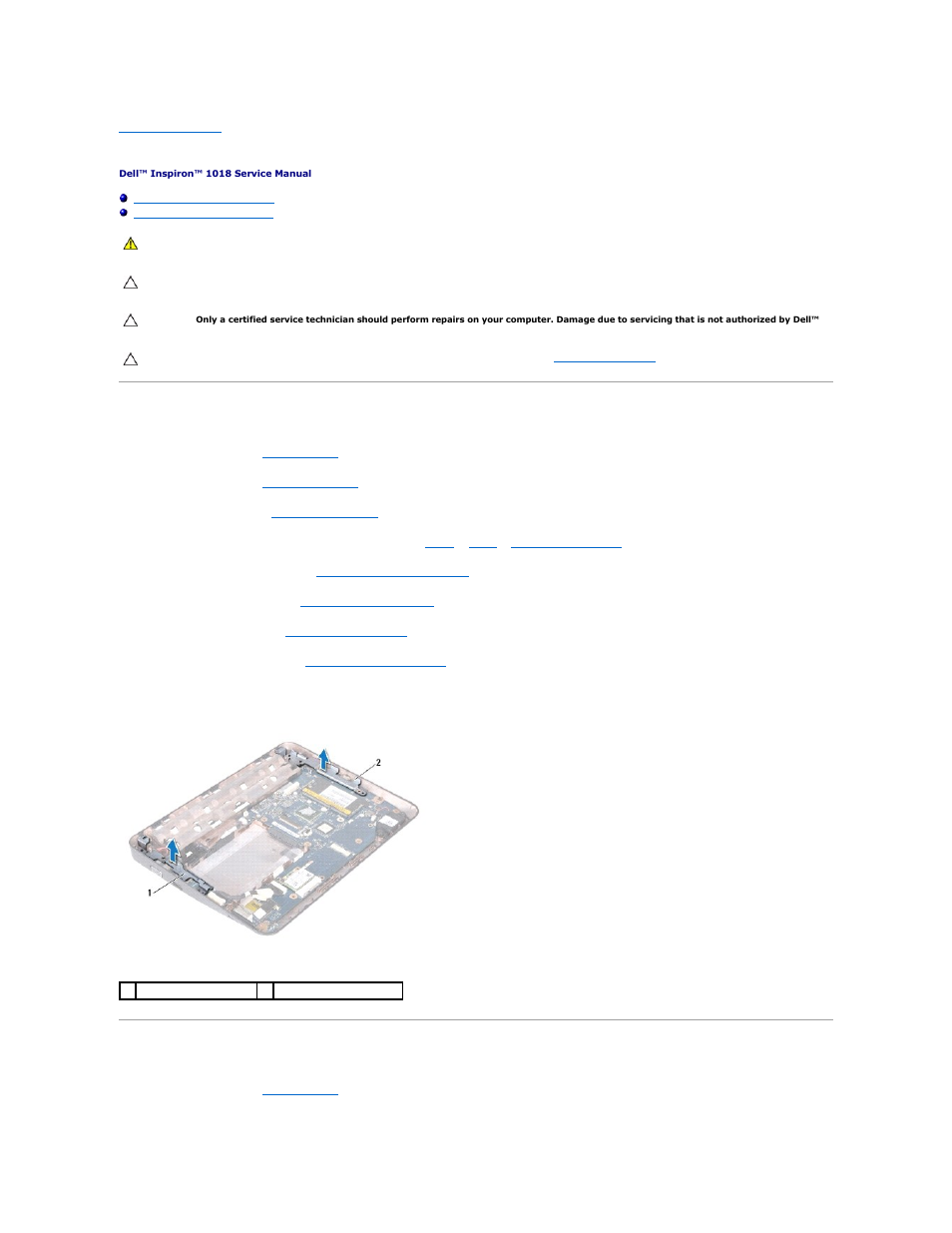 Support brackets, Removing the support brackets, Replacing the support brackets | Dell Inspiron Mini 10v (1018, Mid 2010) User Manual | Page 41 / 46