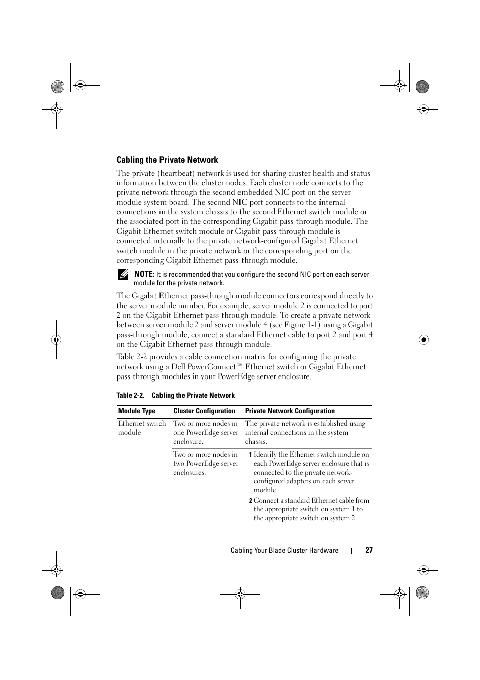 Cabling the private network | Dell AX4-5 User Manual | Page 27 / 44
