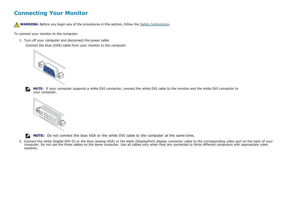 Connecting the monitor, Connecting your monitor | Dell P2213 Monitor User Manual | Page 22 / 59