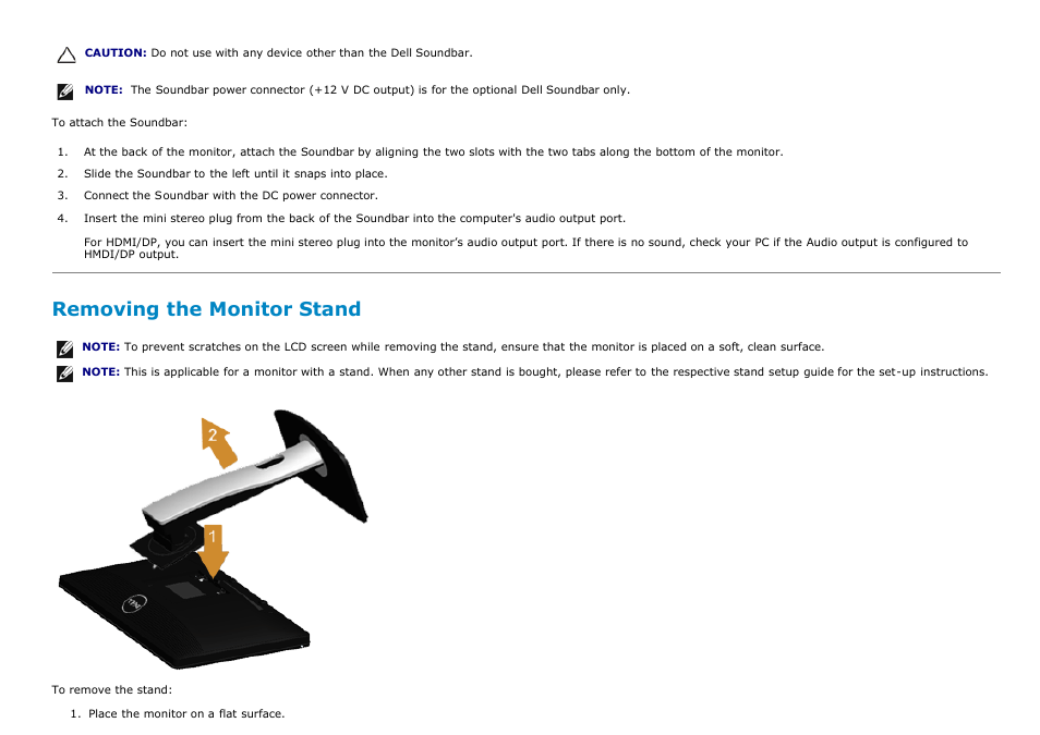 Removing the monitor stand | Dell P2213 Monitor User Manual | Page 26 / 59