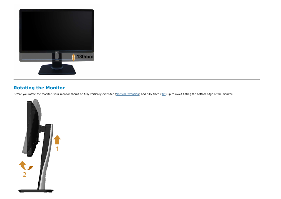 Rotating the monitor | Dell P2213 Monitor User Manual | Page 49 / 59
