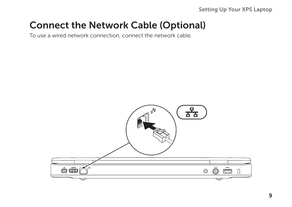 Connect the network cable (optional), Connect the network cable, Optional) | Dell XPS 15 (L501X, Late 2010) User Manual | Page 11 / 106