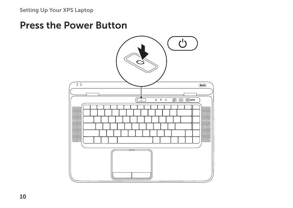 Press the power button | Dell XPS 15 (L501X, Late 2010) User Manual | Page 12 / 106