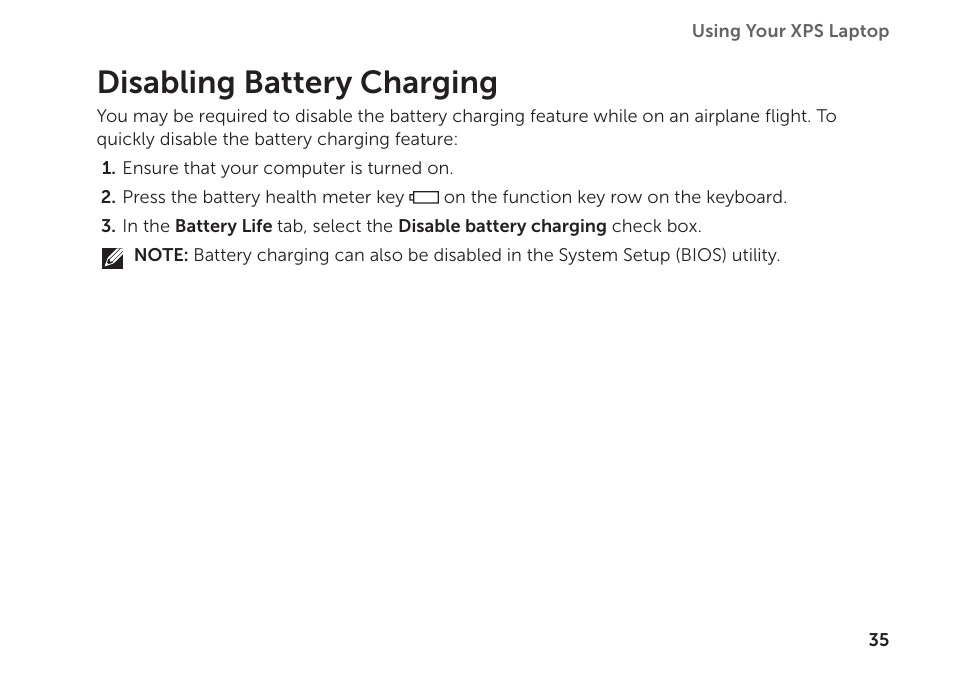 Disabling battery charging | Dell XPS 15 (L501X, Late 2010) User Manual | Page 37 / 106